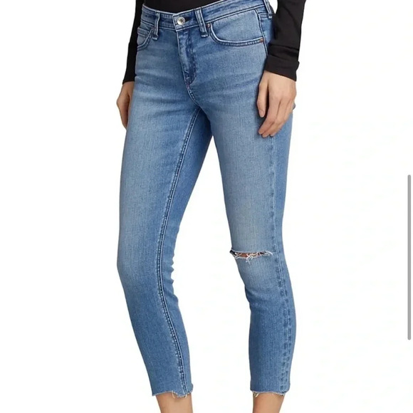 Rag & Bone Cate Mid-Rise Skinny Jeans with Distressed Knee in Blue sz 26 - Picture 2 of 16
